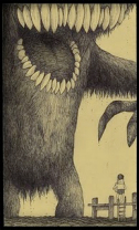 Nicely done monsters drawn by John Kenn on Post-It notes